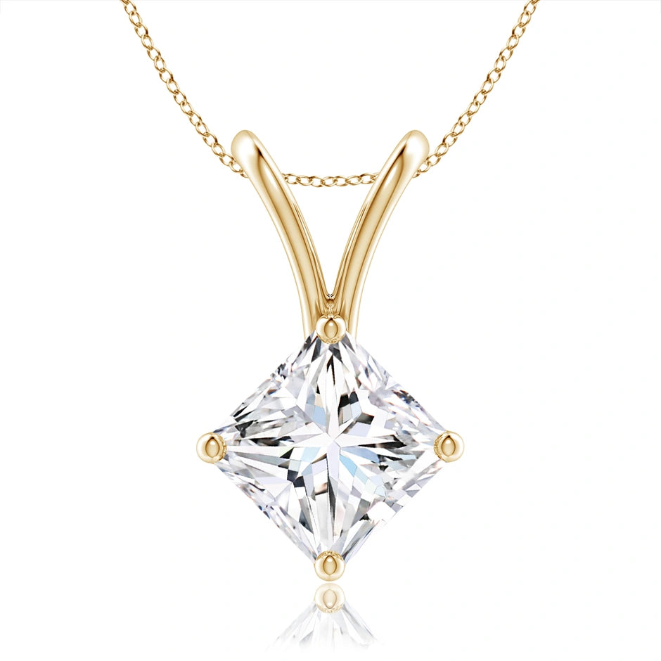 Lab-Grown Prong-Set Princess-Cut Diamond Solitaire V-Bale Pendant