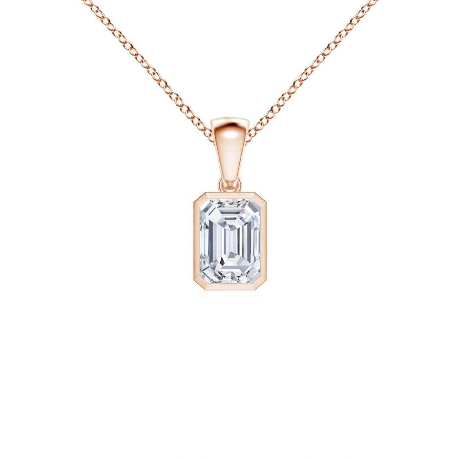 Bezel-Set Emerald-Cut Lab-Grown Diamond Solitaire Pendant