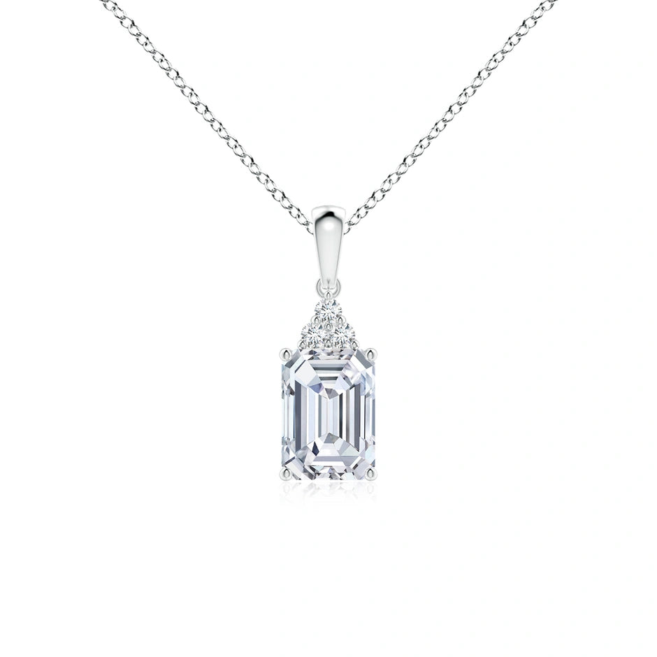Lab-Grown Emerald-Cut Diamond Pendant with Lab Diamond Trio