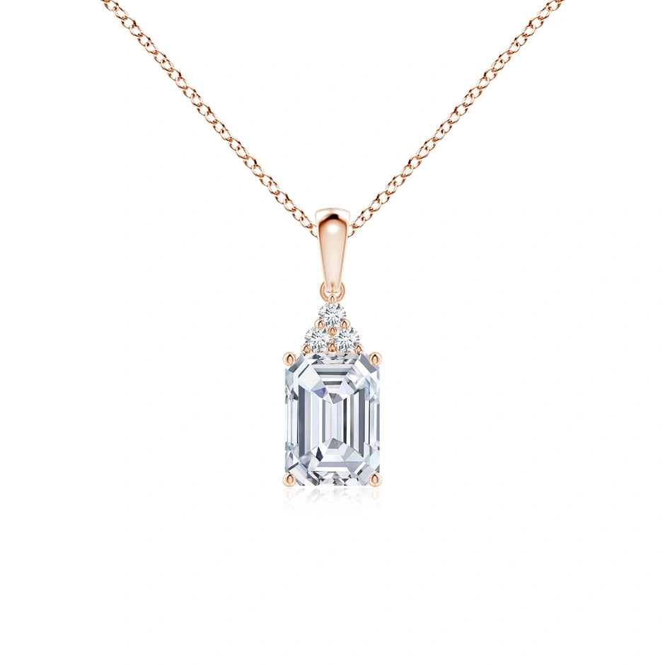 Lab-Grown Emerald-Cut Diamond Pendant with Lab Diamond Trio