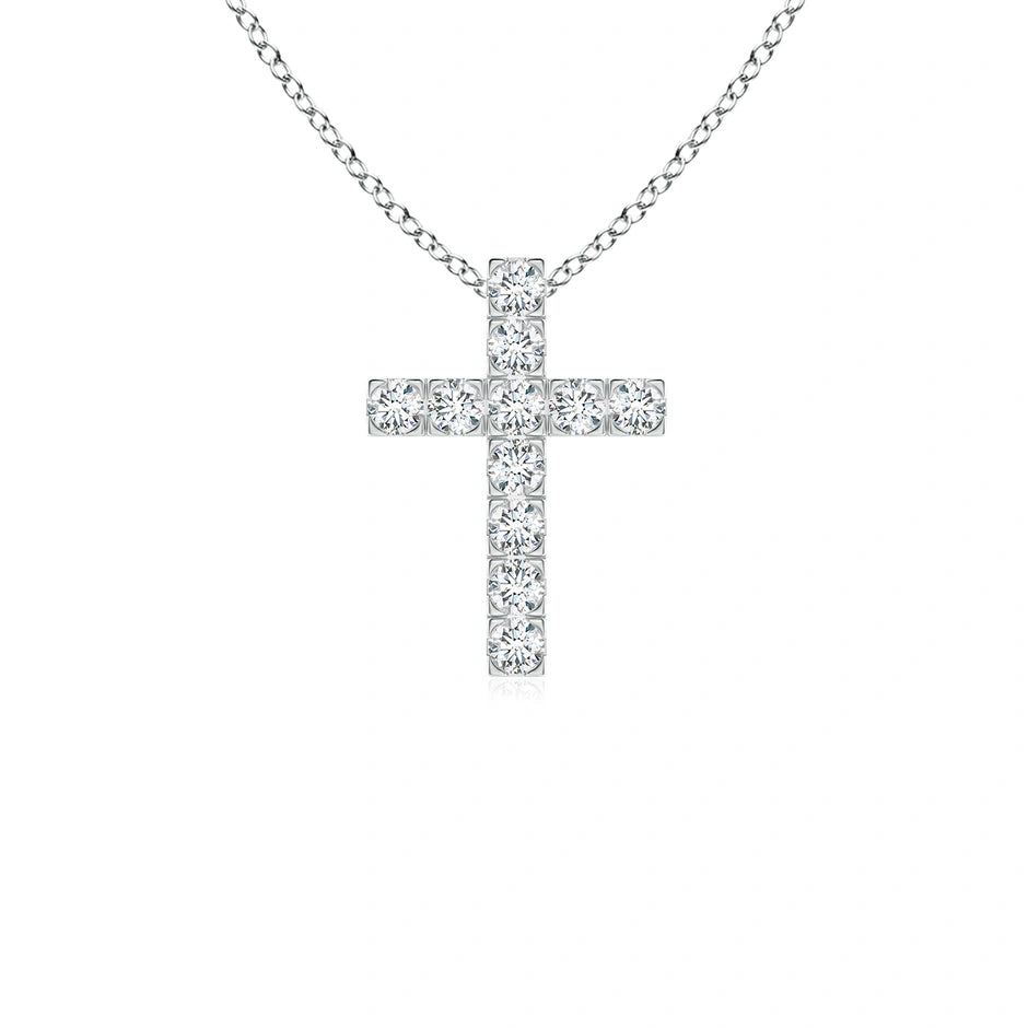 Lab-Grown Flat Prong-Set Diamond Cross Pendant