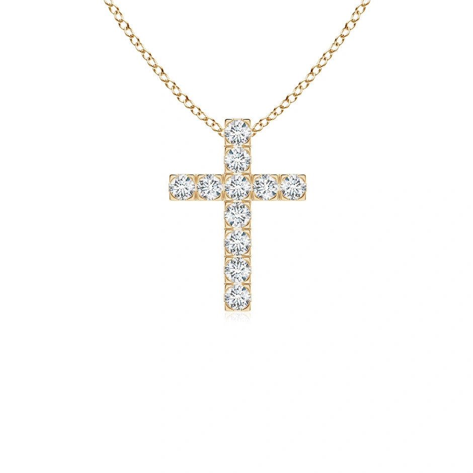 Lab-Grown Flat Prong-Set Diamond Cross Pendant