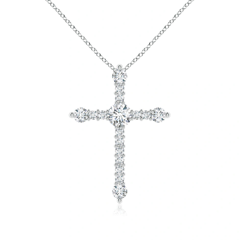 Lab-Grown Prong-Set Diamond Budded Cross Pendant