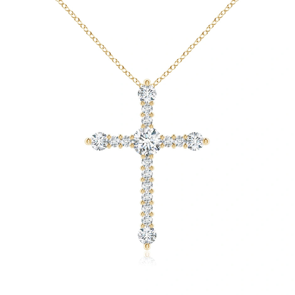 Lab-Grown Prong-Set Diamond Budded Cross Pendant