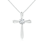 Load image into Gallery viewer, Prong-Set Round Lab-Grown Diamond Ribbon Twist Cross Pendant
