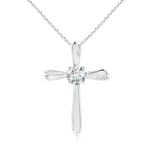 Prong-Set Round Lab-Grown Diamond Ribbon Twist Cross Pendant