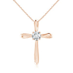 Load image into Gallery viewer, Prong-Set Round Lab-Grown Diamond Ribbon Twist Cross Pendant
