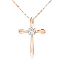 Prong-Set Round Lab-Grown Diamond Ribbon Twist Cross Pendant