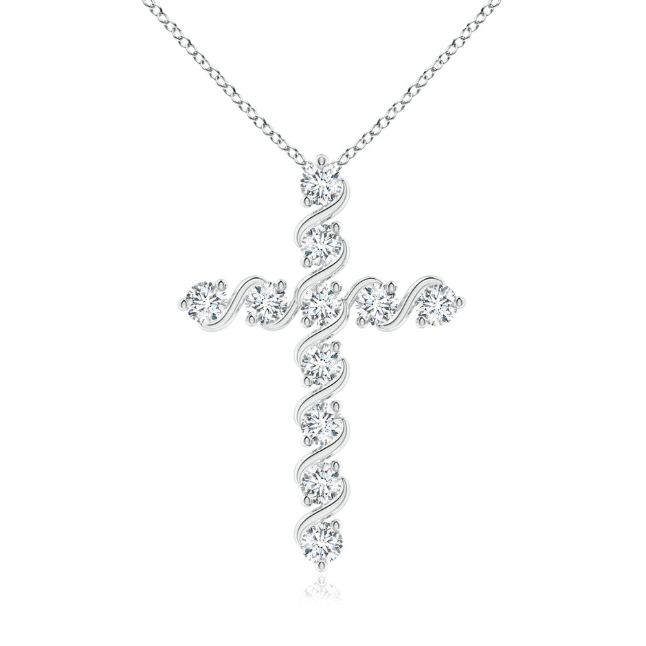 Lab-Grown Prong and Bar Set Diamond Cross Pendant