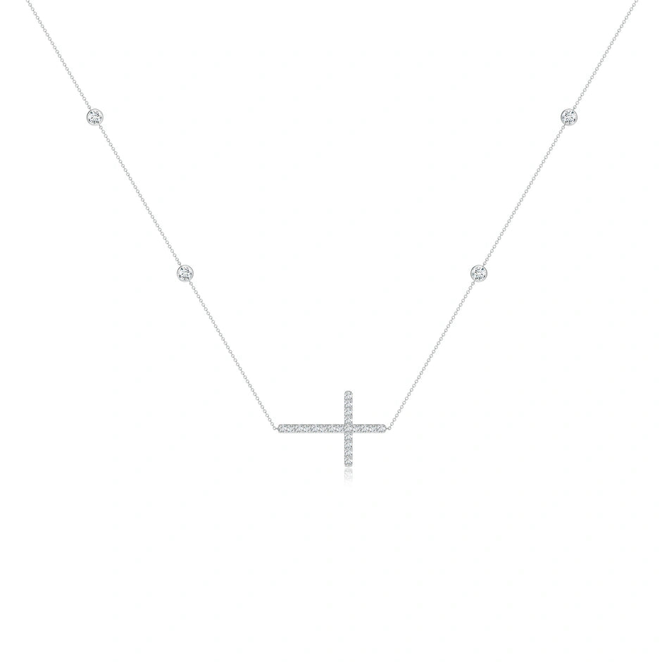 Lab-Grown Diamond Sideways Cross Station Necklace