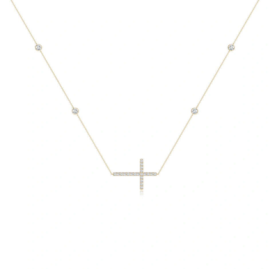 Lab-Grown Diamond Sideways Cross Station Necklace