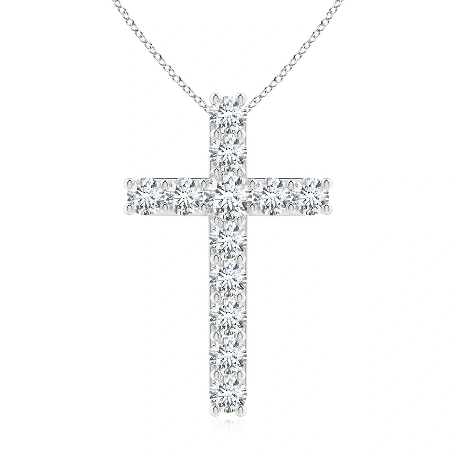 Lab-Grown Classic Shared Prong-Set Diamond Cross Pendant