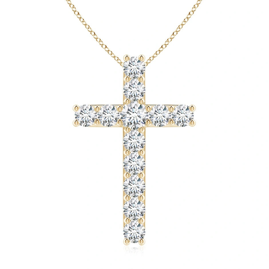 Lab-Grown Classic Shared Prong-Set Diamond Cross Pendant