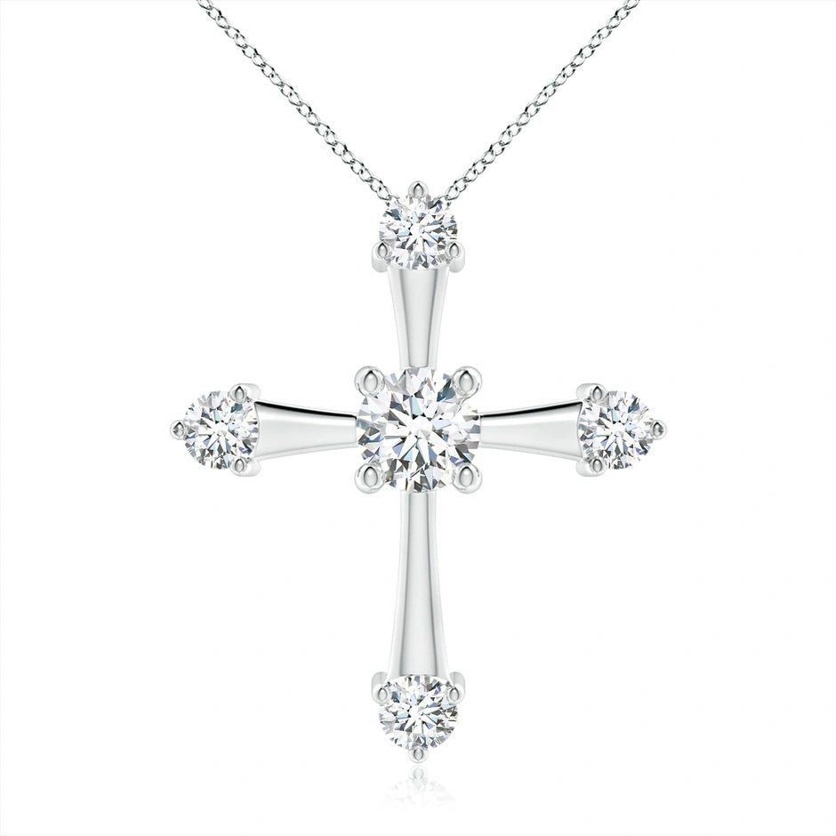 Lab-Grown Classic Diamond Budded Cross Pendant