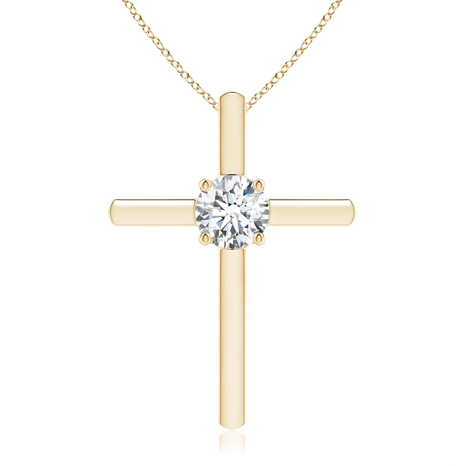 Prong-Set Round Lab-Grown Diamond Solitaire Cross Pendant