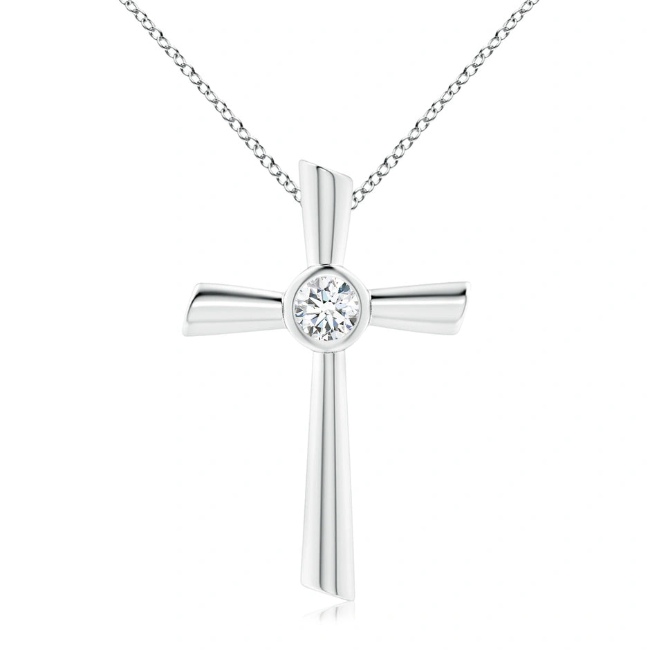 Bezel-Set Solitaire Round Lab-Grown Diamond Cross Pendant