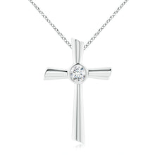 Bezel-Set Solitaire Round Lab-Grown Diamond Cross Pendant