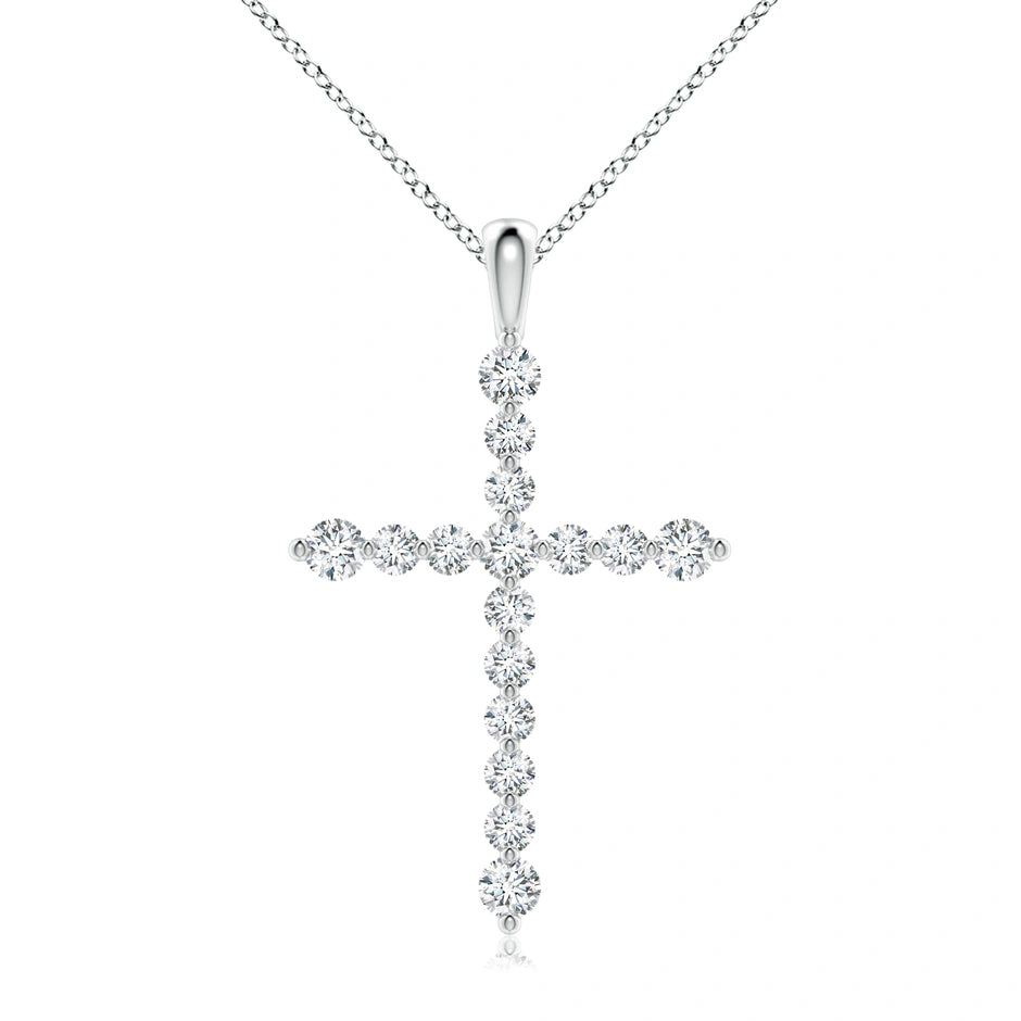 Lab-Grown Floating Round Diamond Dotted Cross Pendant