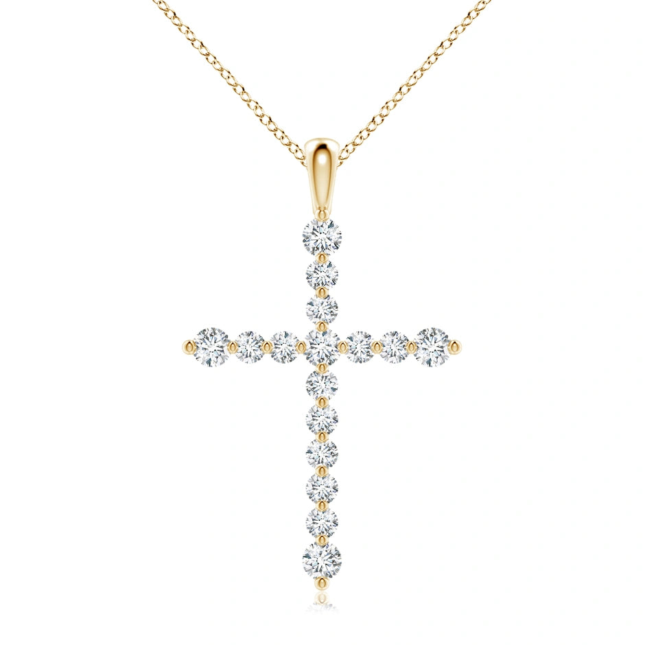 Lab-Grown Floating Round Diamond Dotted Cross Pendant
