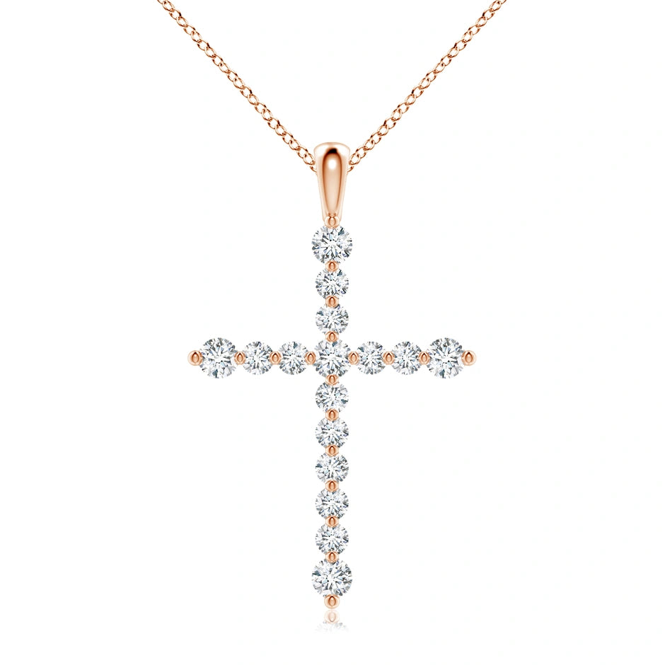 Lab-Grown Floating Round Diamond Dotted Cross Pendant