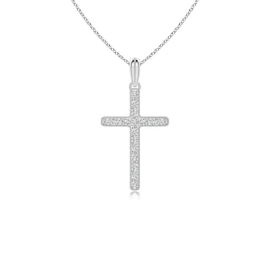 Lab-Grown Milgrain-Edged Diamond Latin Cross Pendant