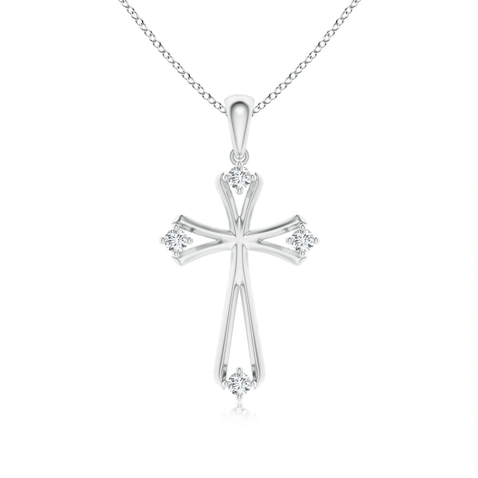 Lab-Grown Diamond Knife-Edged Budded Cross Pendant