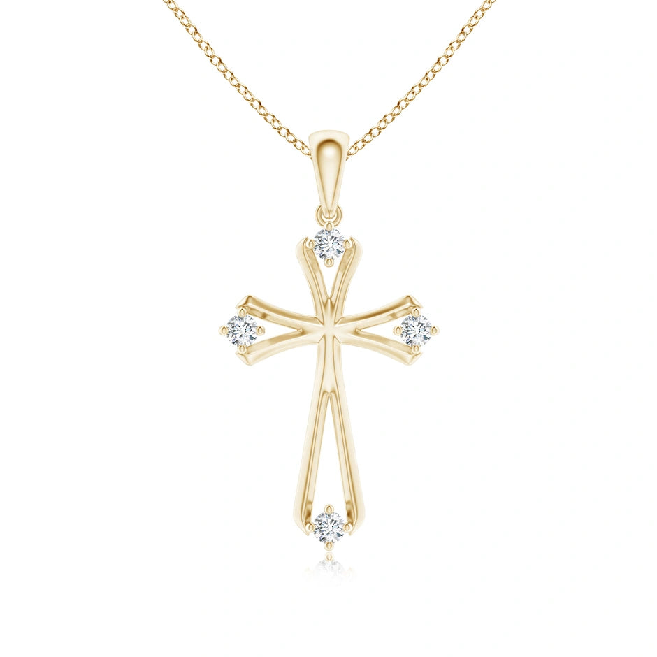 Lab-Grown Diamond Knife-Edged Budded Cross Pendant
