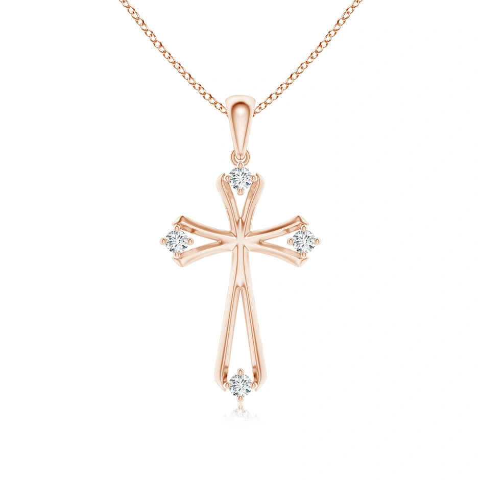 Lab-Grown Diamond Knife-Edged Budded Cross Pendant