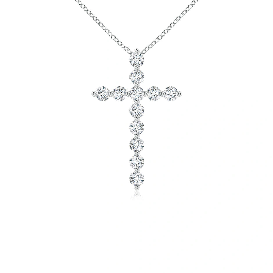 Prong-Set Round Lab-Grown Diamond Cross Pendant