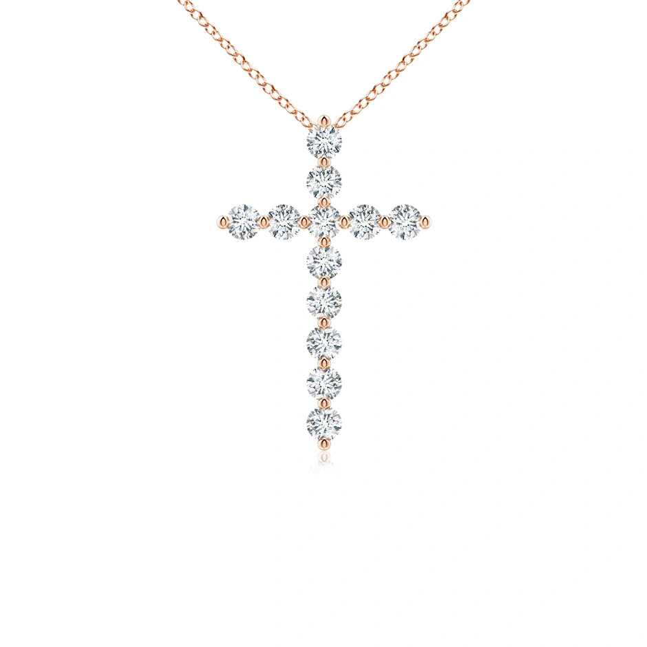 Prong-Set Round Lab-Grown Diamond Cross Pendant