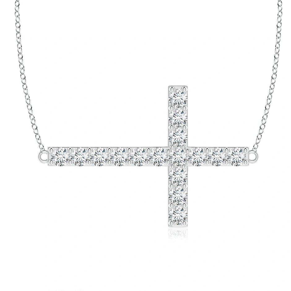 Lab-Grown Prong-Set Diamond Horizontal Cross Pendant