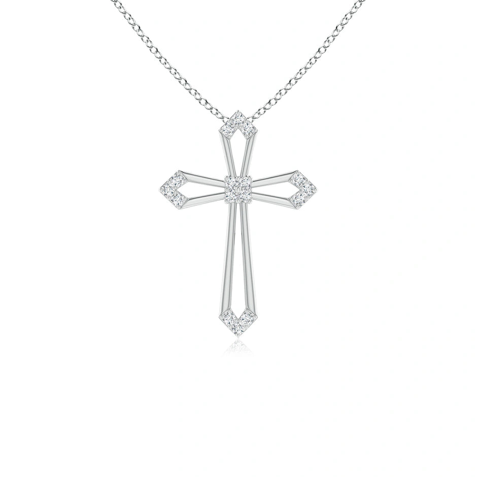 Lab-Grown Pointed Open Cross Pendant with Diamond Accents