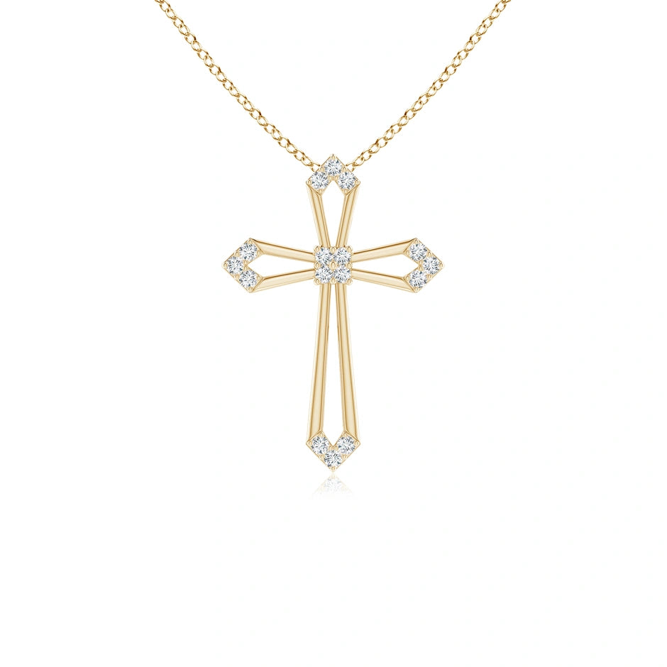 Lab-Grown Pointed Open Cross Pendant with Diamond Accents