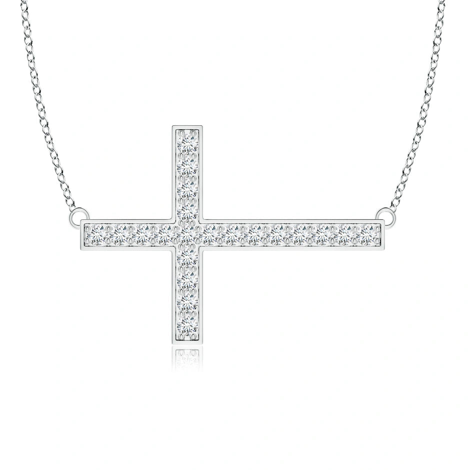 Lab-Grown Classic Diamond Sideways Cross Necklace