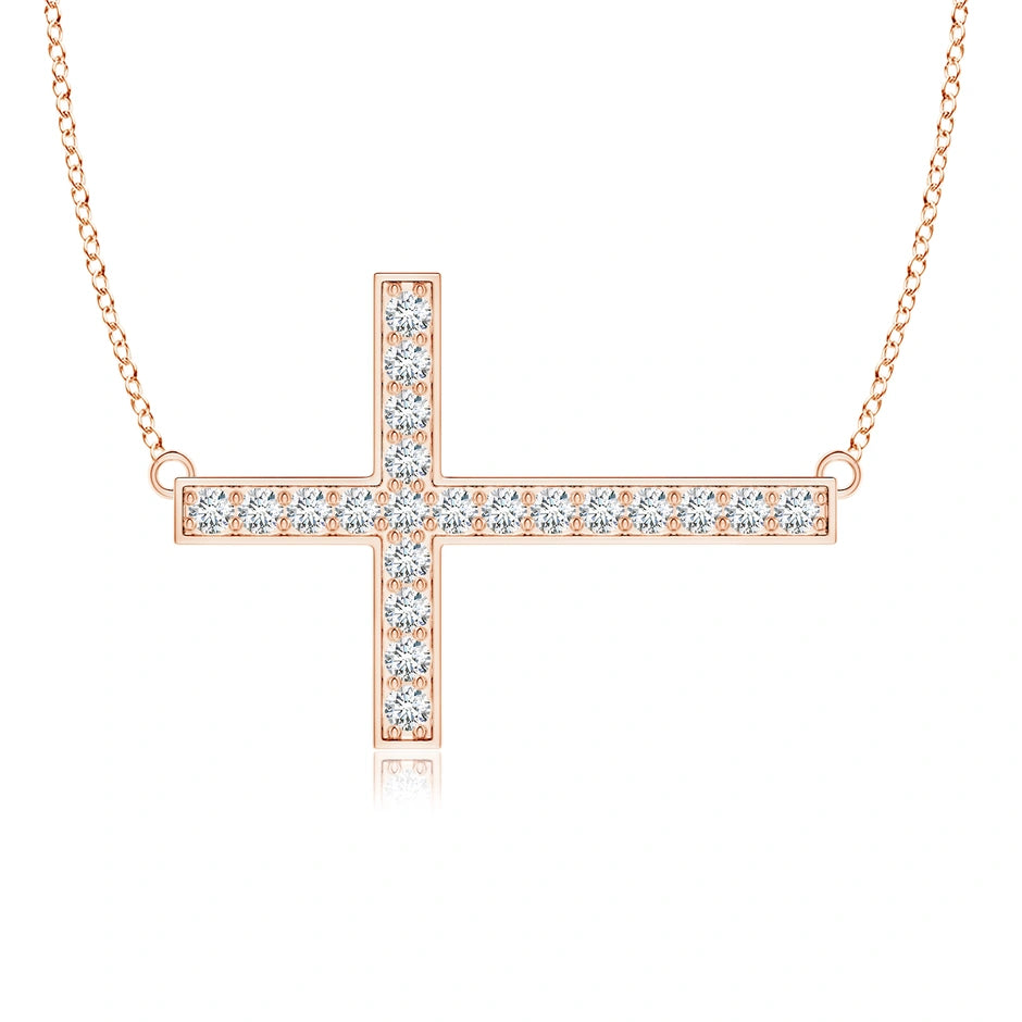 Lab-Grown Classic Diamond Sideways Cross Necklace