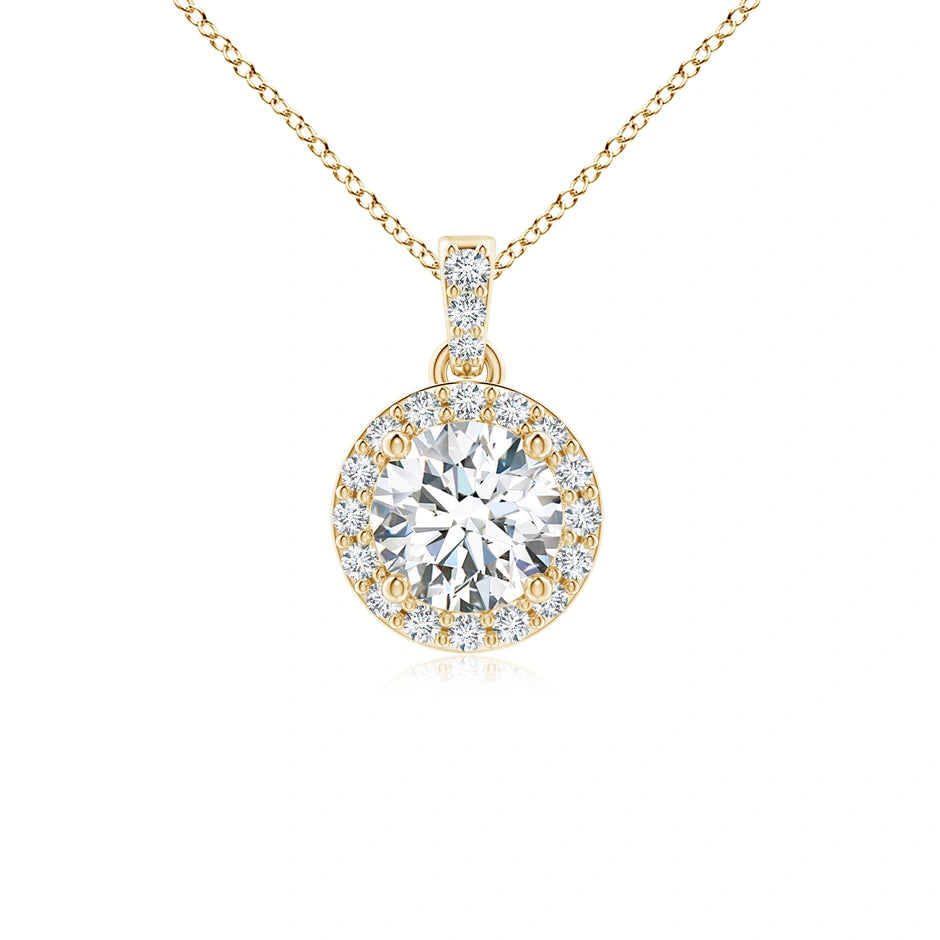 Lab-Grown Round Diamond Dangle Pendant with Halo