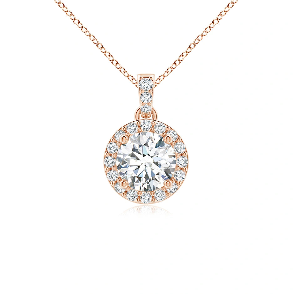 Lab-Grown Round Diamond Dangle Pendant with Halo