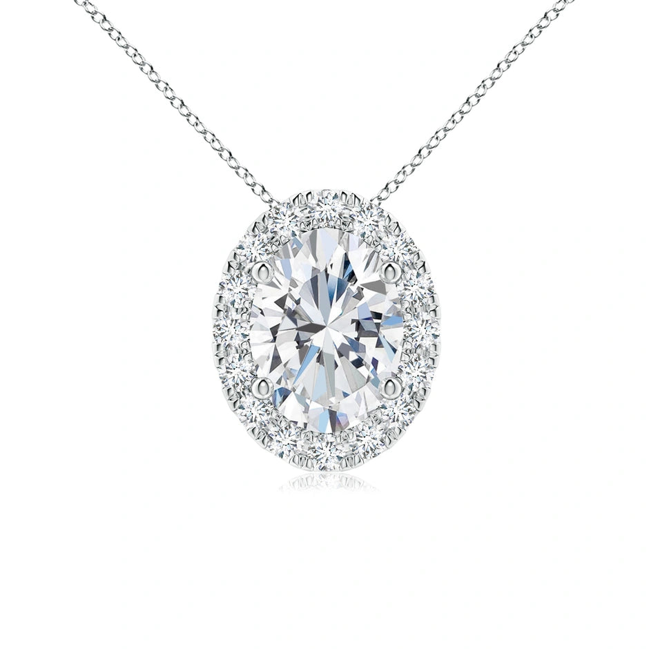 Prong-Set Oval Lab-Gown Diamond Halo Pendant