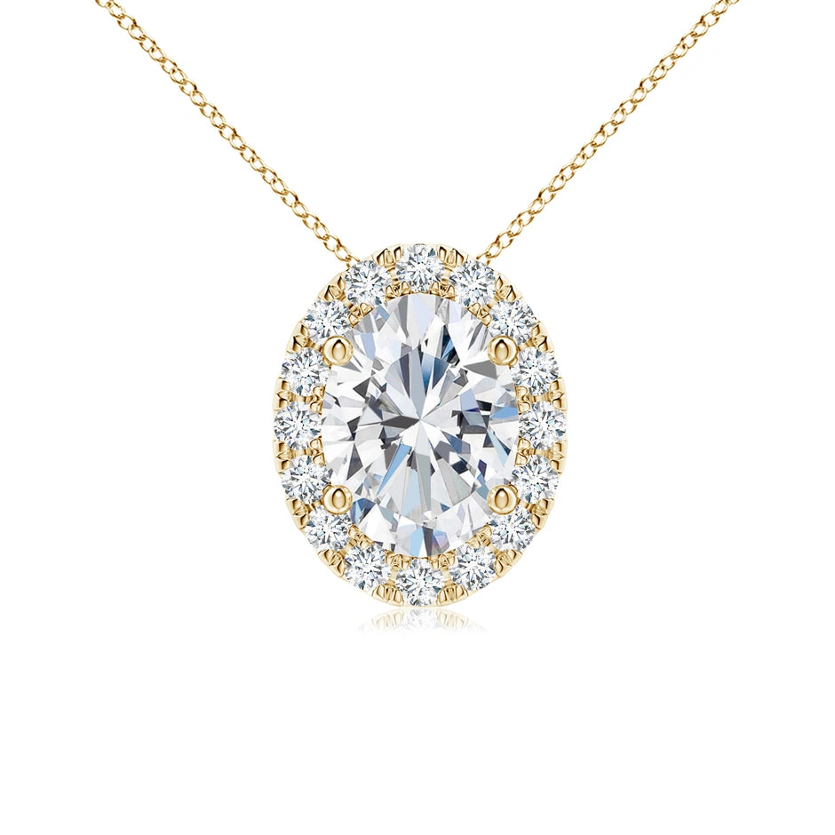 Prong-Set Oval Lab-Gown Diamond Halo Pendant