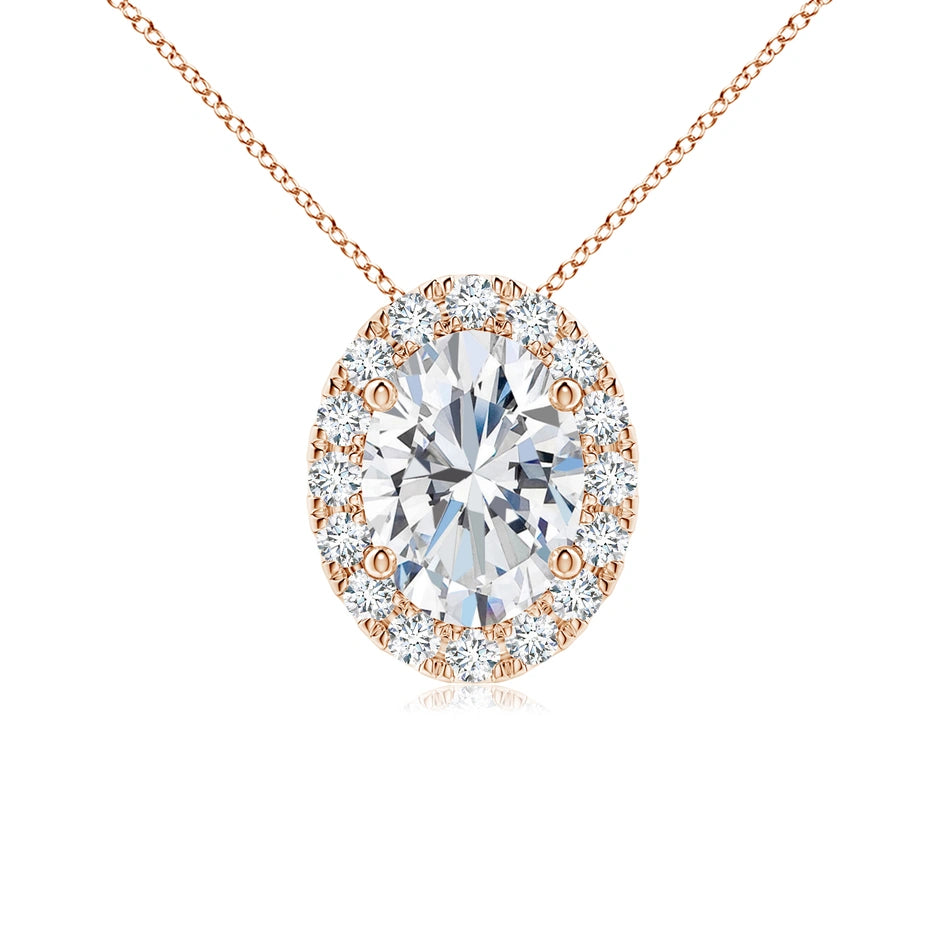 Prong-Set Oval Lab-Gown Diamond Halo Pendant