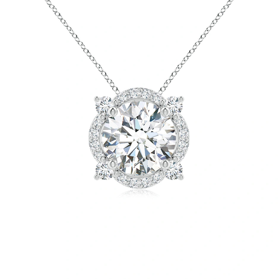 Lab-Grown Floating Round Diamond Quatrefoil Halo Pendant