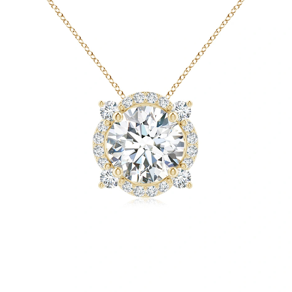 Lab-Grown Floating Round Diamond Quatrefoil Halo Pendant