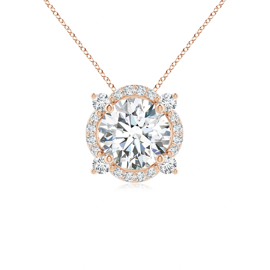Lab-Grown Floating Round Diamond Quatrefoil Halo Pendant
