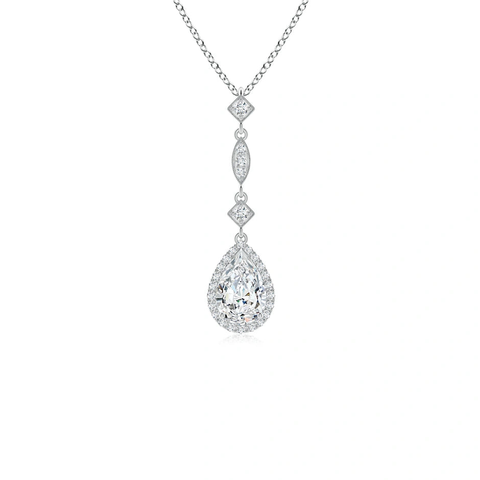Prong-Set Lab-Grown Diamond Teardrop Halo Pendant with Accents