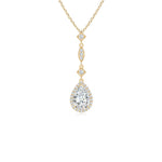 Load image into Gallery viewer, Prong-Set Lab-Grown Diamond Teardrop Halo Pendant with Accents
