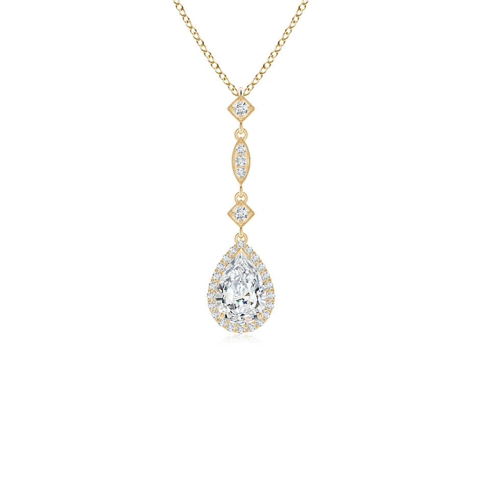Prong-Set Lab-Grown Diamond Teardrop Halo Pendant with Accents