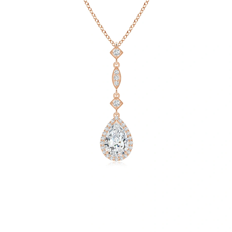 Prong-Set Lab-Grown Diamond Teardrop Halo Pendant with Accents
