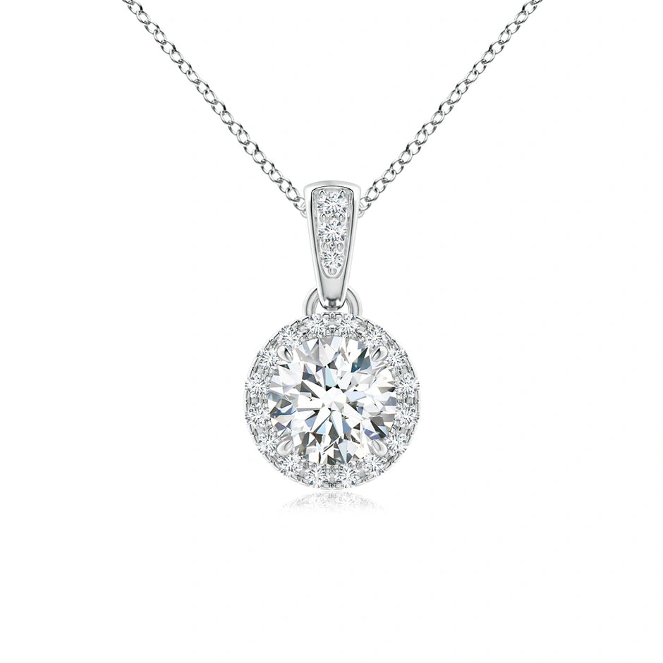 Lab-Grown Claw-Set Round Diamond Halo Pendant