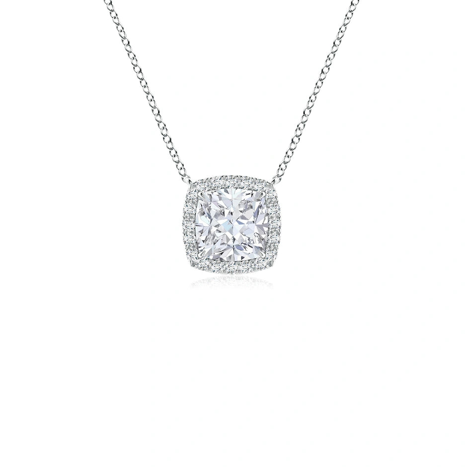 Lab-Grown Cushion Diamond Halo Pendant with Filigree