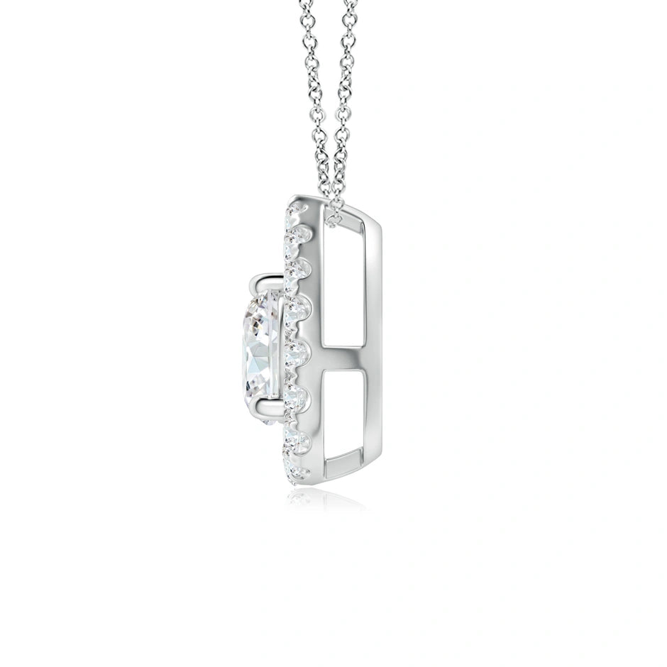 Lab-Grown Floating Round Diamond Pendant with Pear-Shaped Halo